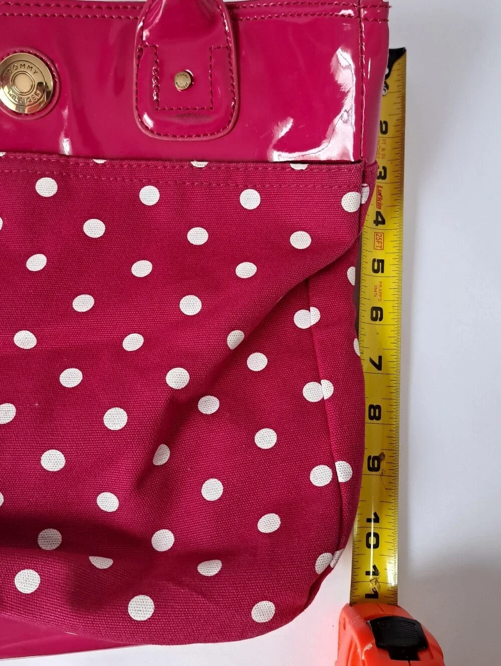 Tommy Hillfiger Pink And White Polka Dot Canvas Tote Bag